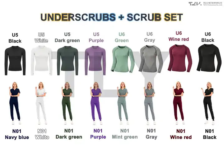 Round neck long sleeve T shirts scrub uniforms slim fit nurse underscrubs