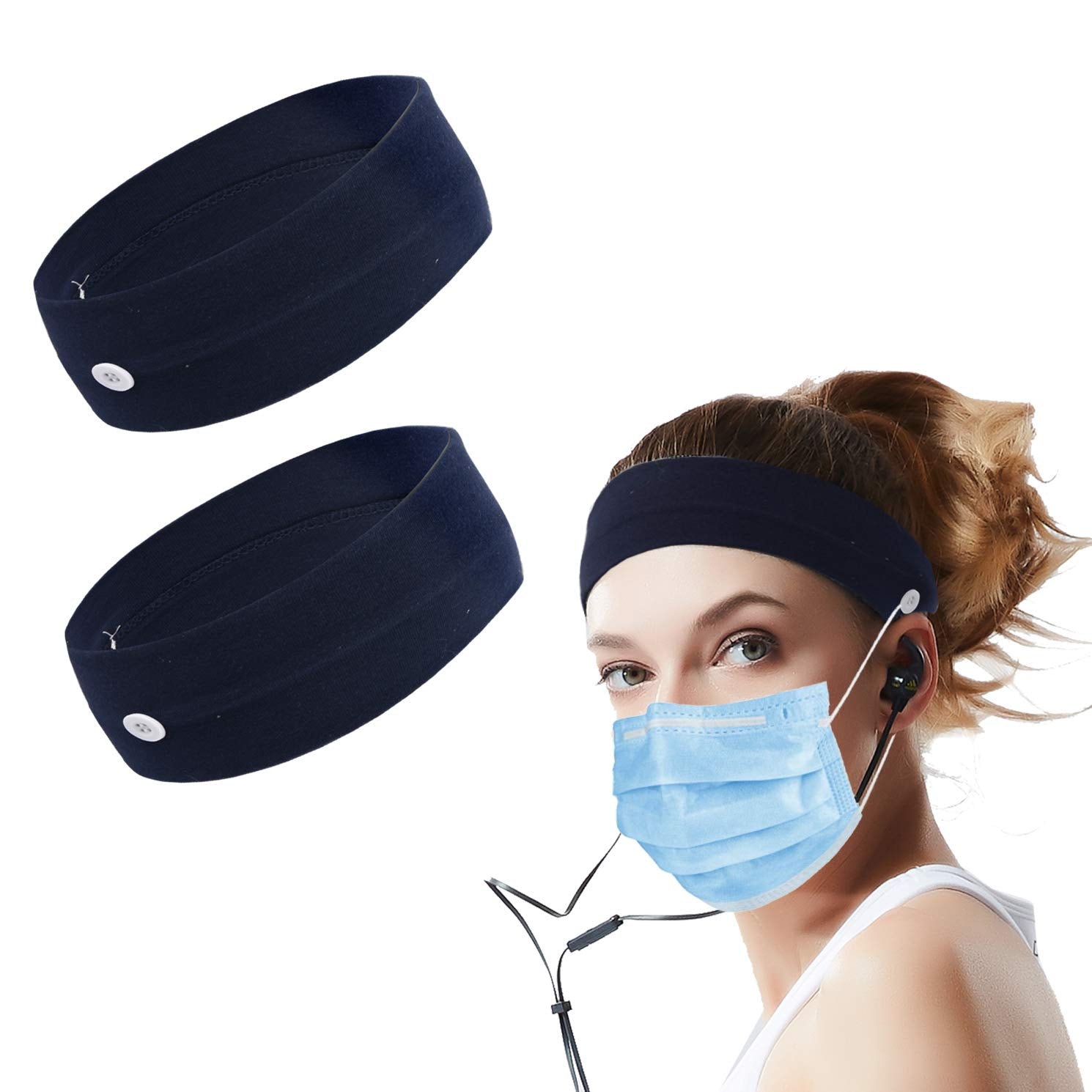 Stretchable Headband With Button (2 Pack)